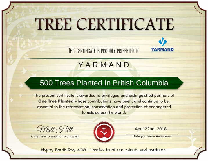 500 Trees planted by YARMAND on earth day April 22, 2018